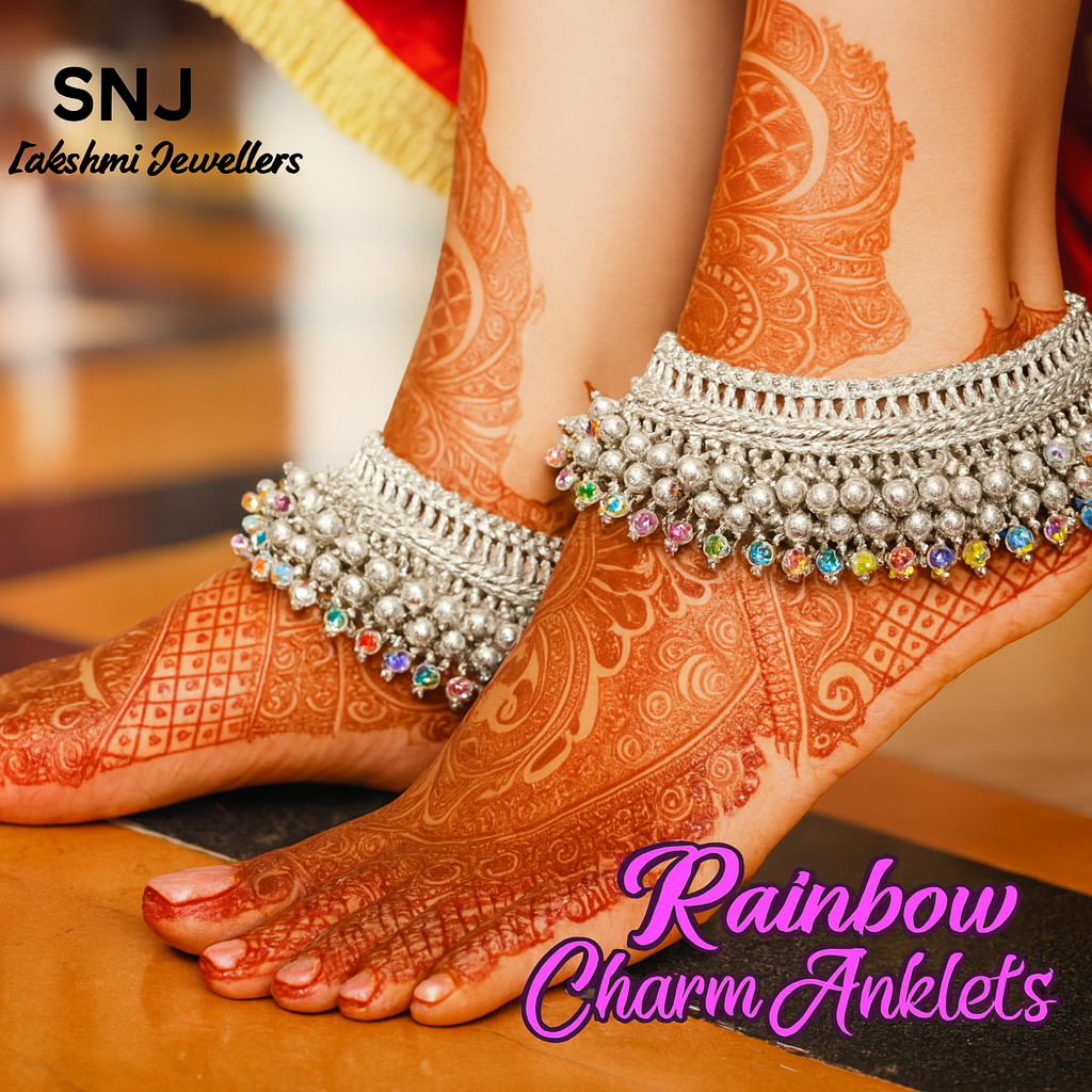 Rainbow Charm Silver Anklets