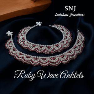 Ruby Wave Silver Anklets