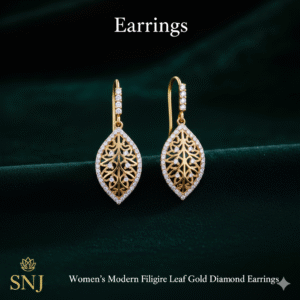 Women’s Modern Filigree Leaf Gold Diamond Earrings