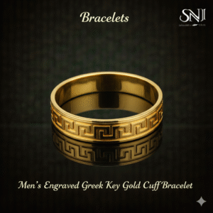Men’s Engraved Greek Key Gold Cuff Bracelet